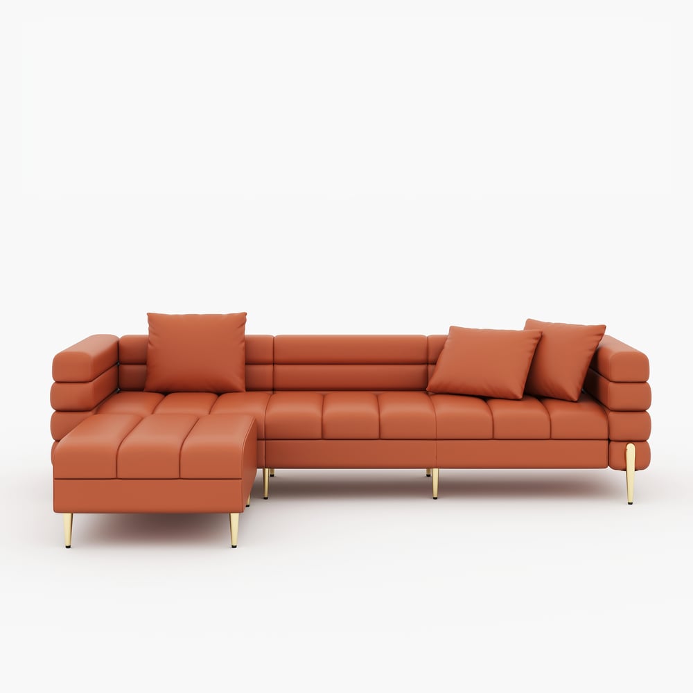 Set divano 3 pezzi Axial con divano chaise longue, pouf e poltrona d'accento Immagine della finestra
