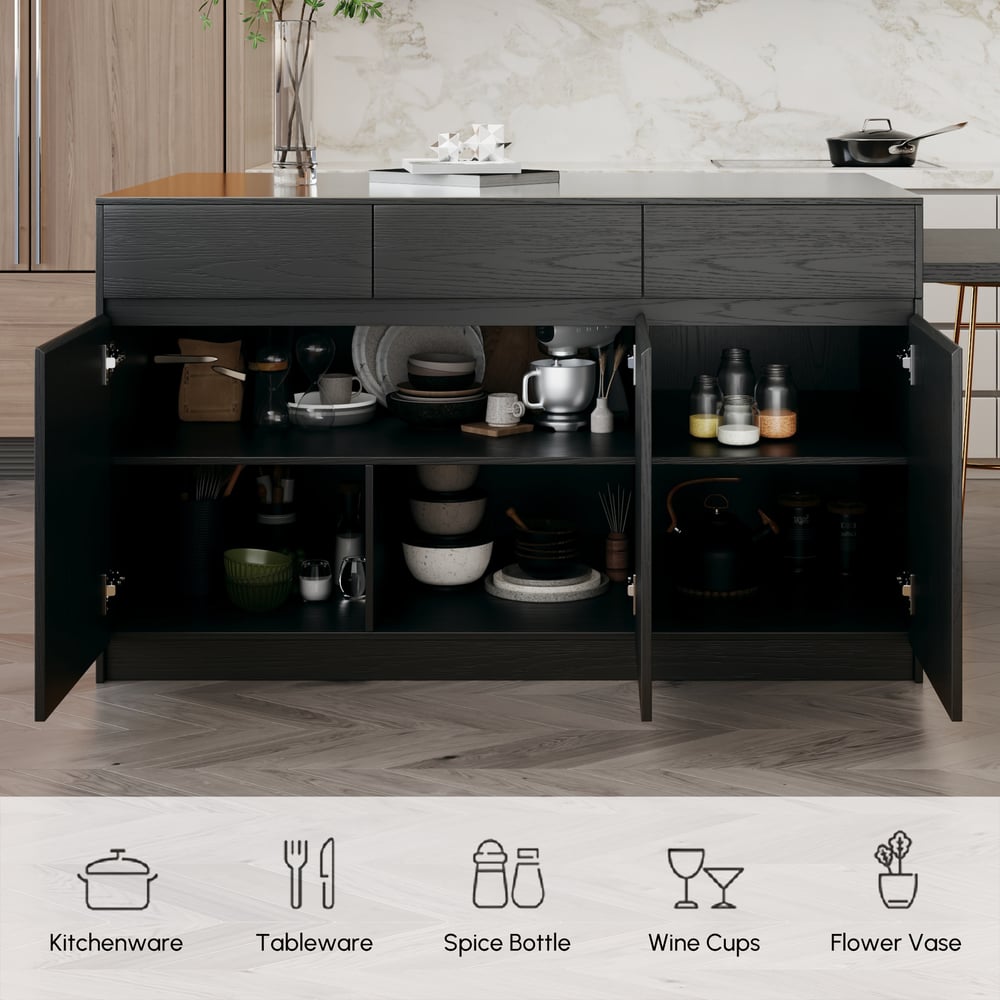 205 - 270 cm Extendable Matte Sintered Stone Kitchen Island with Storage, Black window image