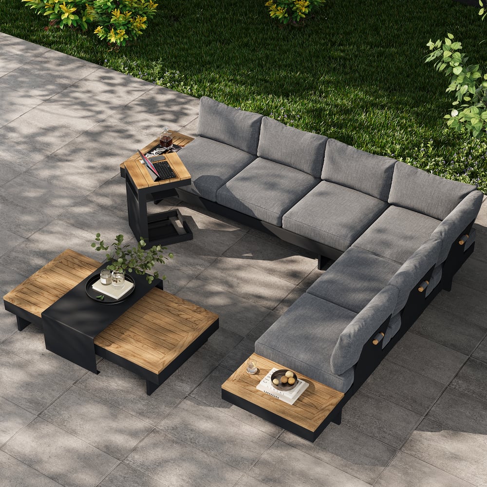 Tevara Outdoor Teak & Aluminum Solar Side Table (17") window image