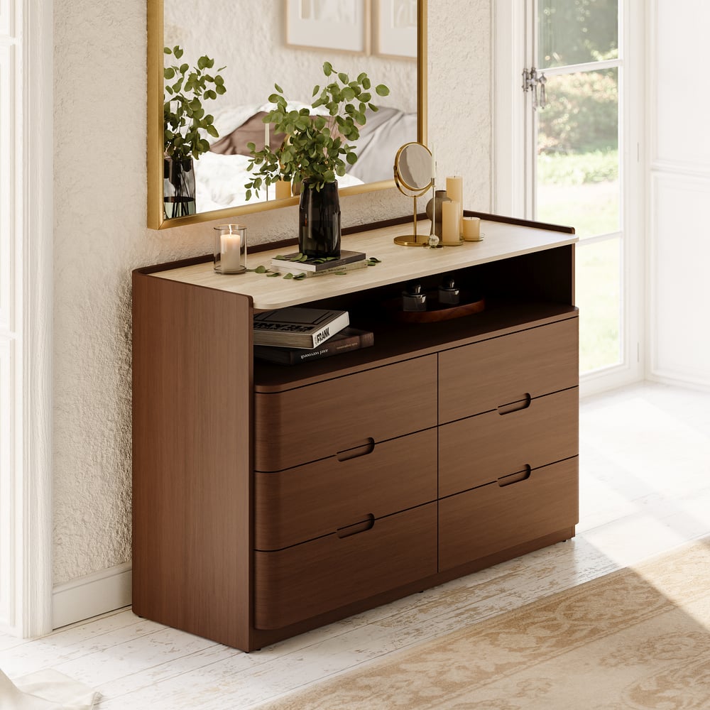 Arvona 47" 6-Drawer Walnut Chest of Drawers with Sintered Stone Top window image