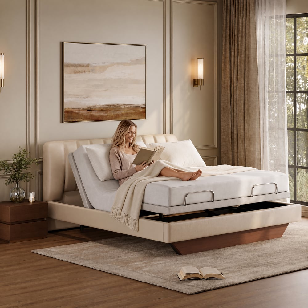 King Genuine Leather Zero Gravity Adjustable Bed Set window image