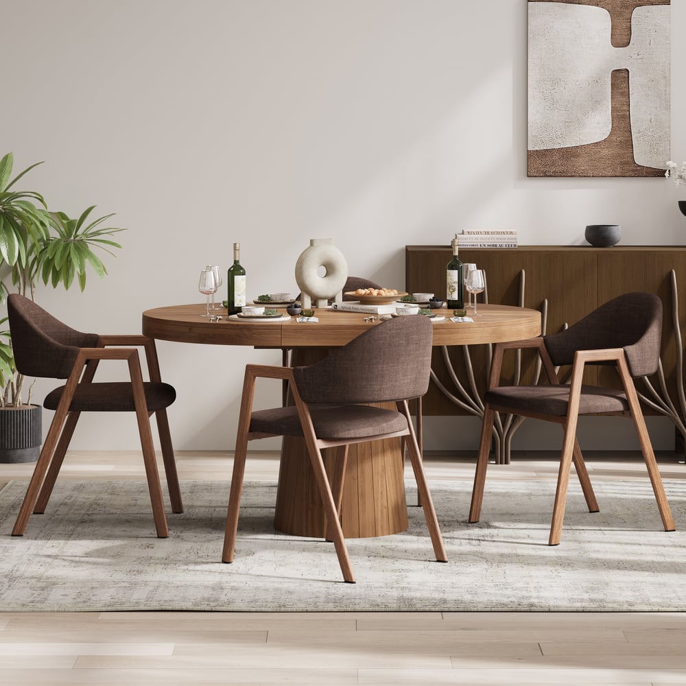 Modern Brown Linen Dining Chair with Upholstered, 2 Pieces window image