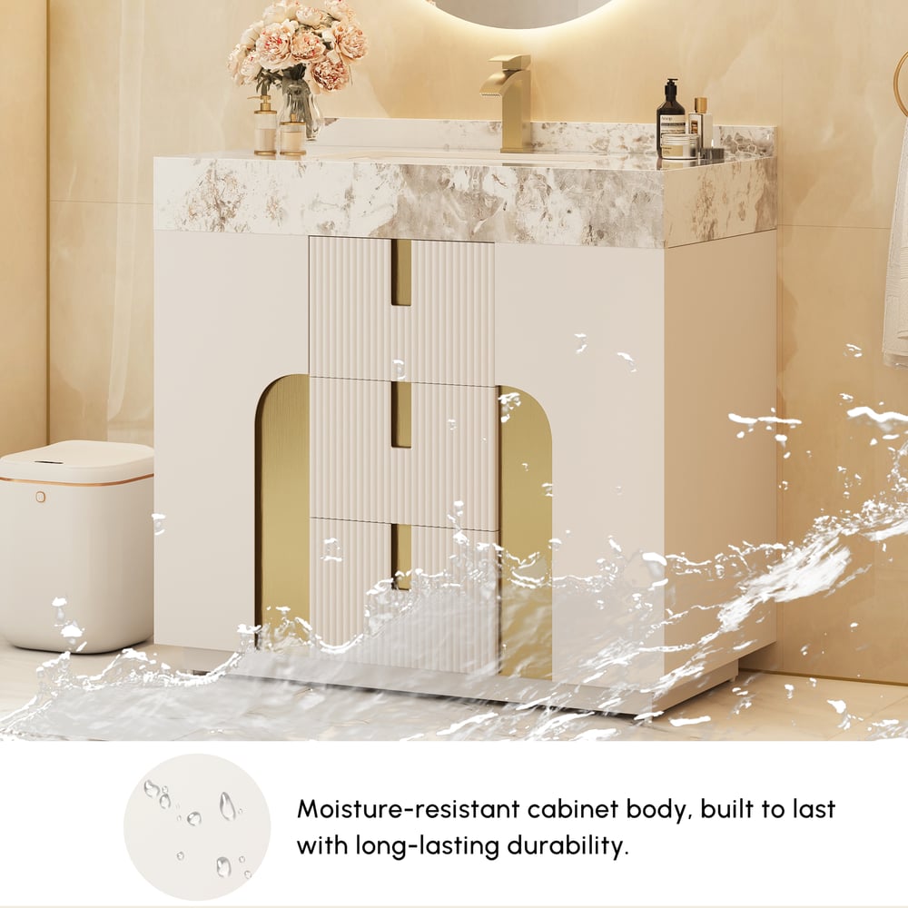 915mm Artus Freestanding Bathroom Vanity Single Sink Vanity Cabinet Sintered Stone Top window image