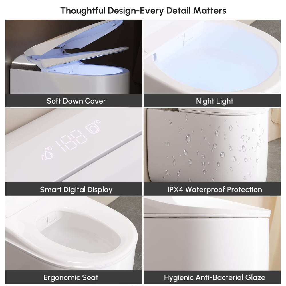 Fitro H3 Compact Smart Bidet Toilet with Tank Auto-Open Lid Foam Shield, cUPC & ETL window image