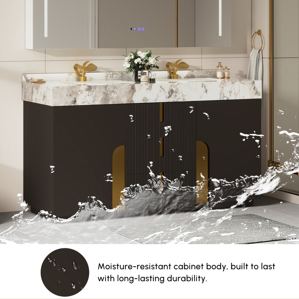 Mueble de baño Artis de 60" con doble lavabo y encimera de piedra sinterizada, 3 cajones Imagen de ventana