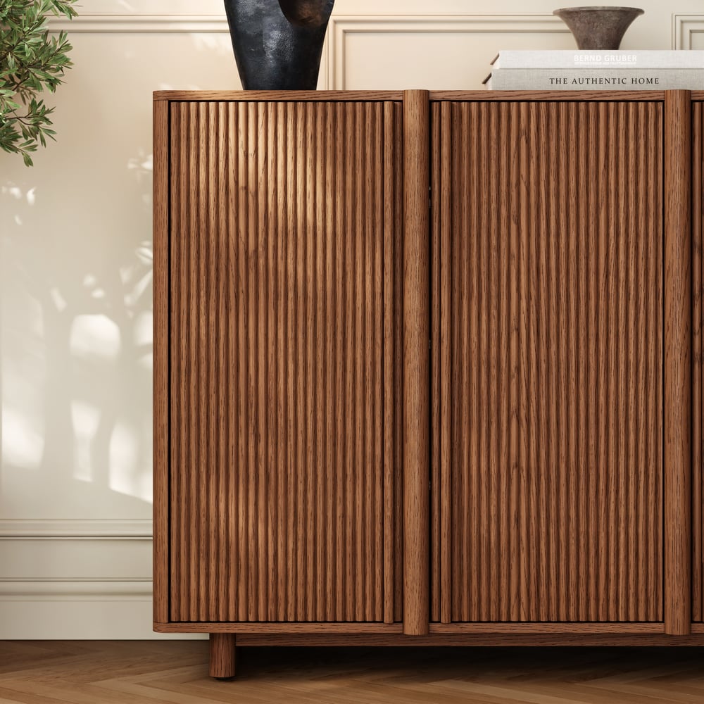 Lineva 48" Ash Wood Veneer Shoe Storage Fluted Entryway Cabinet window image