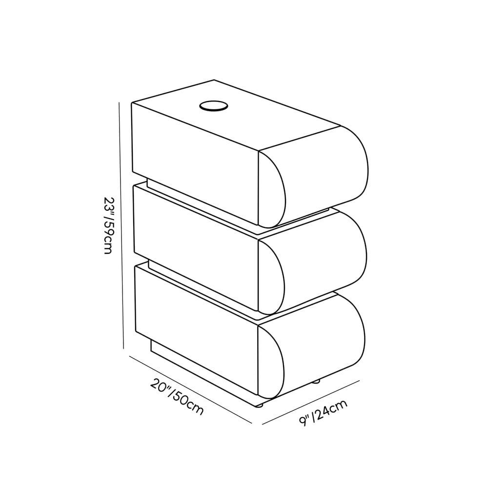 Narrow Humply Leather 3-Drawer Smart Nightstand with Sintered Stone Top weights dimensions image
