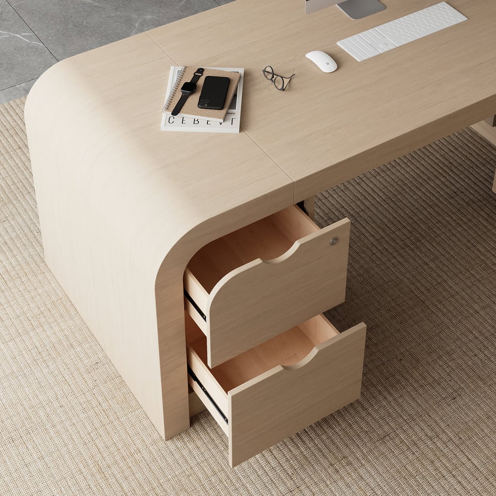 Chicent Whitewash L-shaped Modern Executive Desk with Ample Storage Right Hand (70.9'') window image