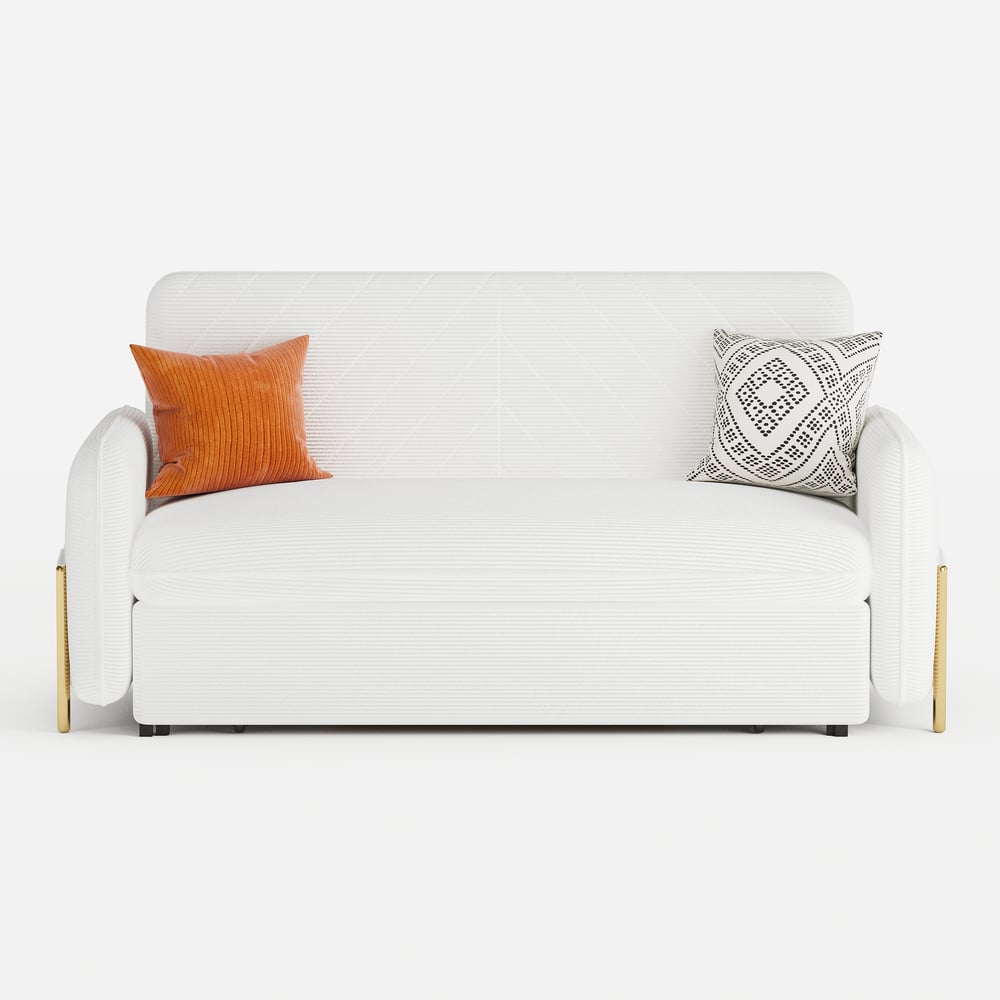 60" Queen 3-Seater Corduroy Convertible Sleeper Sofa window image