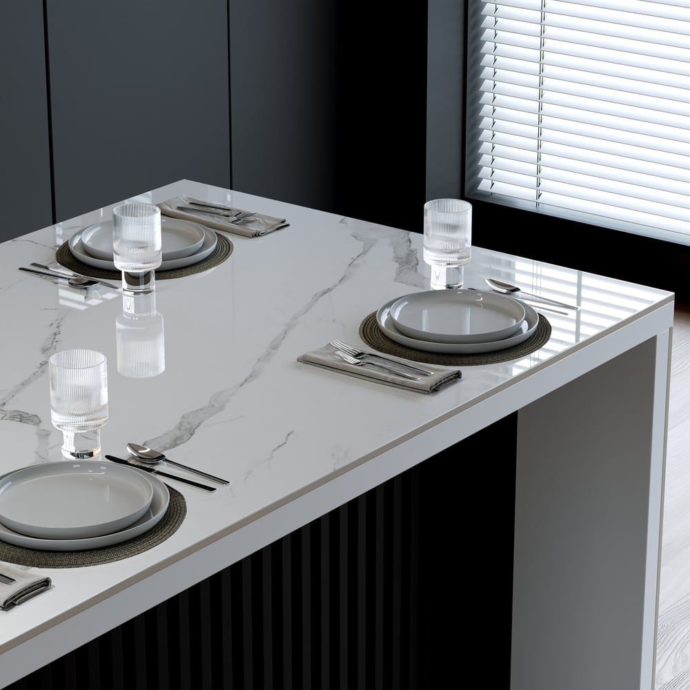 Modern 1270 mm Glossy Sintered Stone Kitchen Island with Storage, White & Black window image
