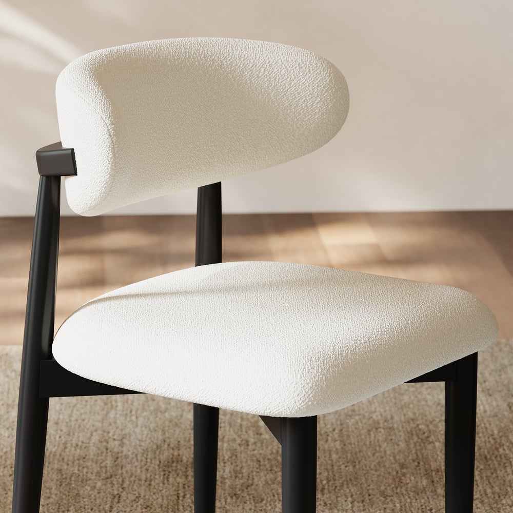 Modern Boucle Dining Chair with Black Rubber Wood Legs, 1 Piece window image
