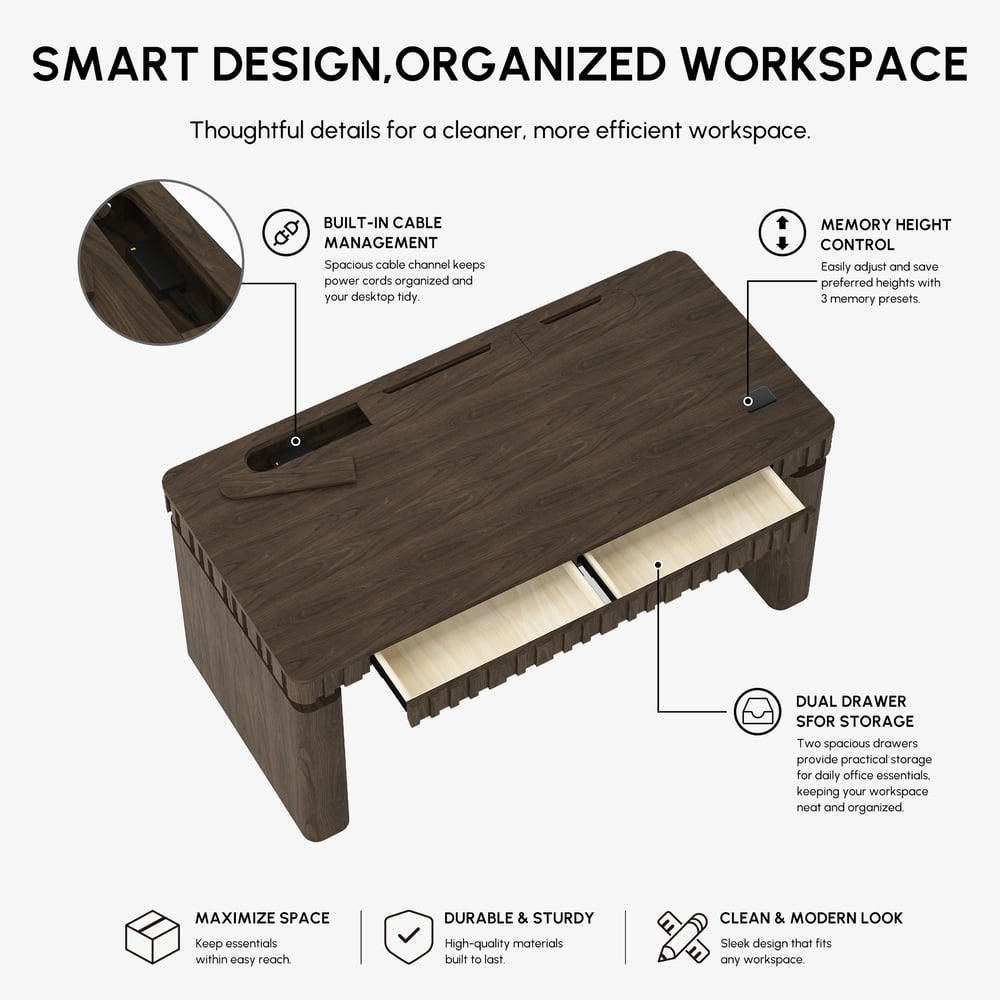 Aura 160 cm Smoked Brown Fluted Electric Adjustable Standing Desk window image