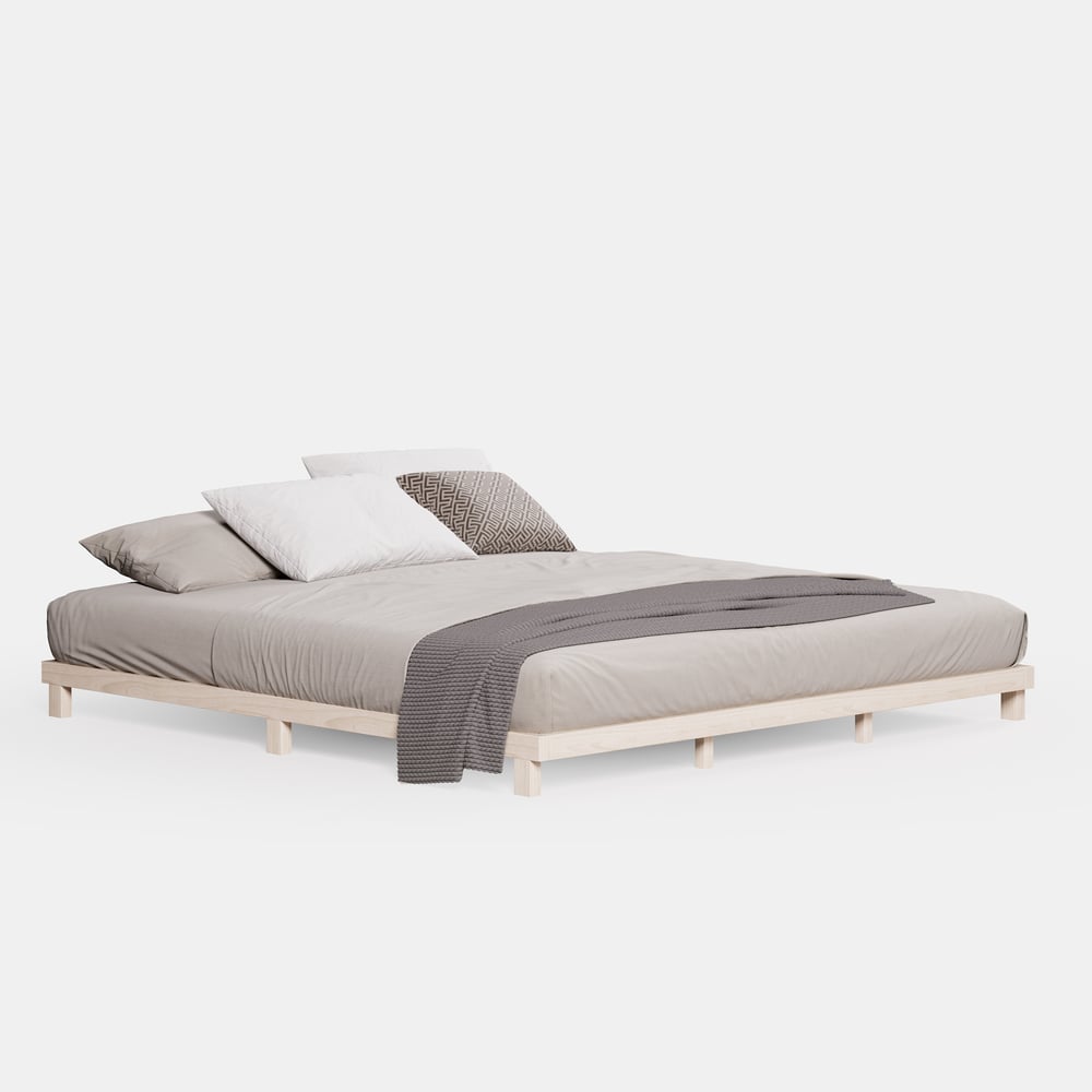 Japanese Style Queen Floor Wood Bed in Whitewash window image