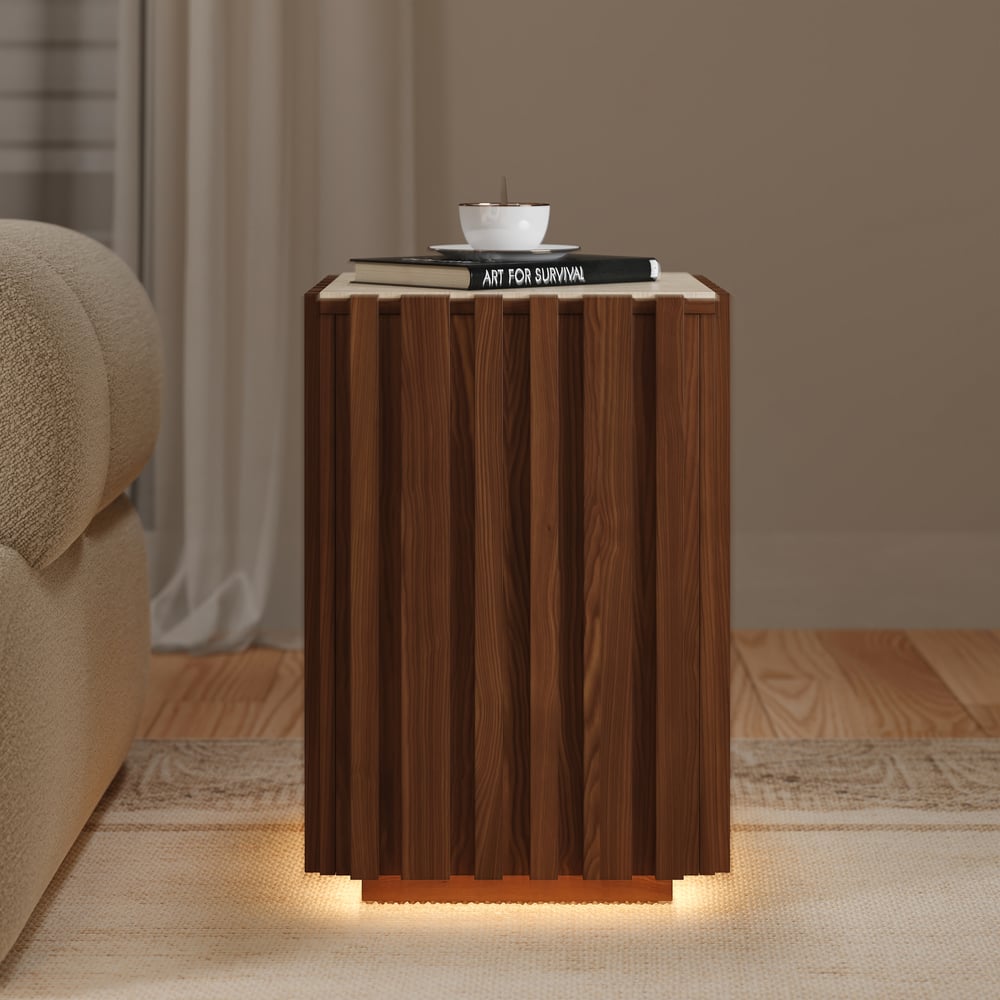 Aura Ash Wood Fluted Walnut Side Table with Sintered Stone Top window image