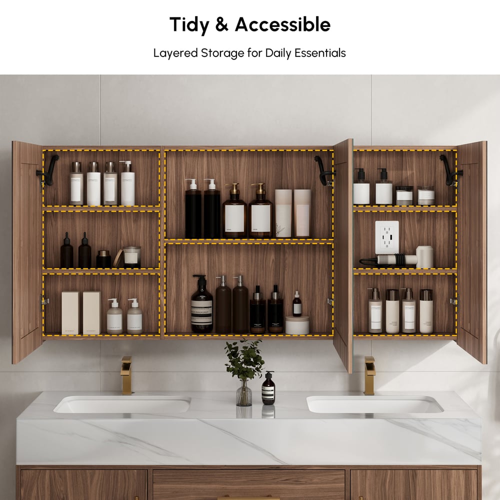 59" LED Bathroom Medicine Cabinet with Anti-Fog, Dimmable Tri-Color Lighting window image