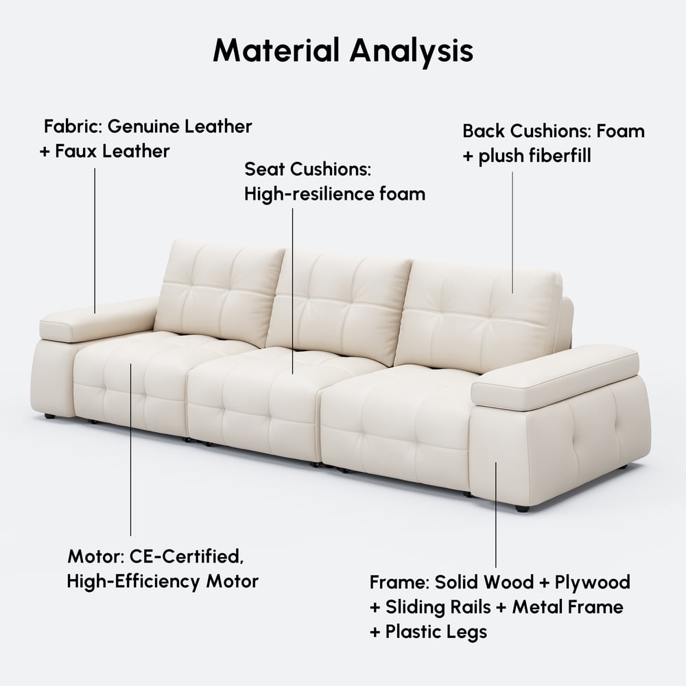 130" 3-Seater Genuine Leather Power Convertible Sleeper Sofa with Adjustable Armrests window image