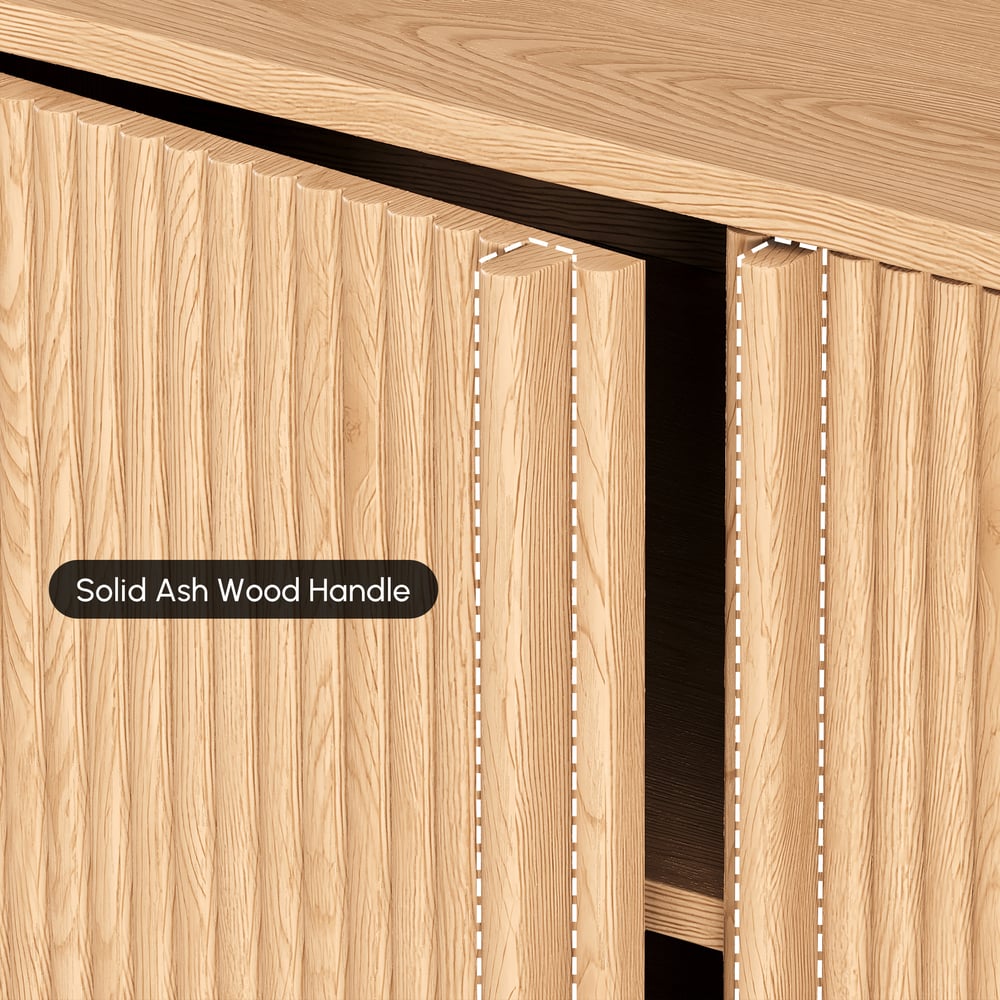 80" Solid Wood Fluted Natural TV Stand with Cabinets window image