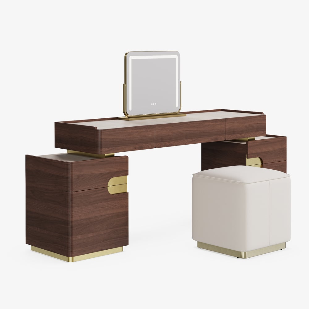 Horva Extendable Walnut Makeup Vanity Set (57"–73") window image