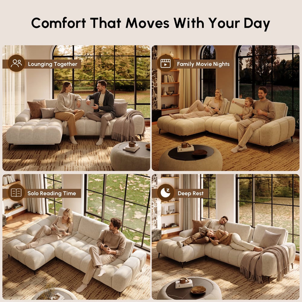 Chaise Chenille Adjustable Backrest Sectional Sofa window image