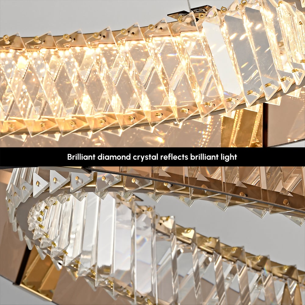 24" Crystal Dimmable Ceiling Lights 3 Modes LED Crystal Chandelier with Remote Control window image
