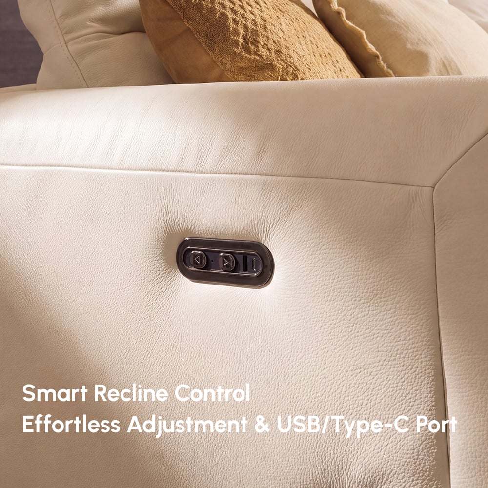 Curva 215cm Genuine Leather Power Reclining Sofa with Adjustable Headrest window image