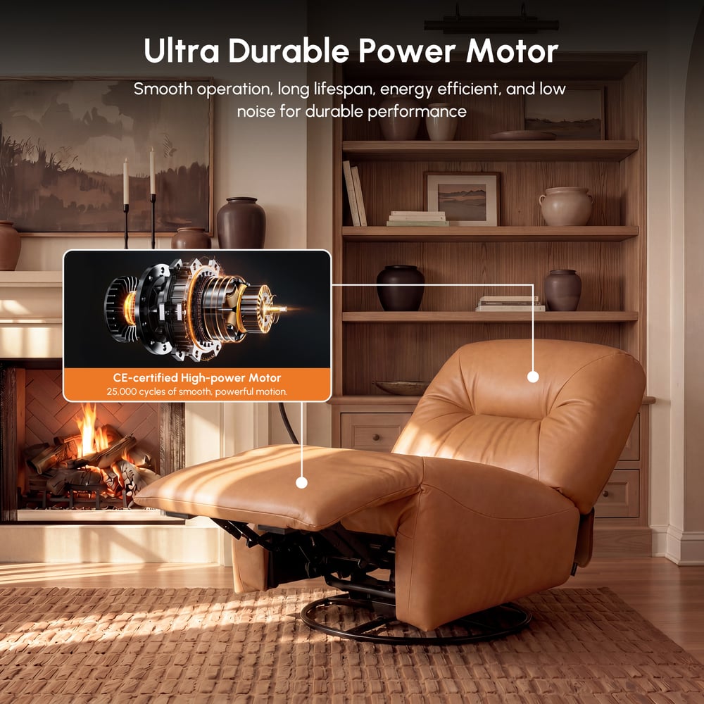 Leather Power Swivel Rocker Recliner Accent Chair with Phone Holder window image