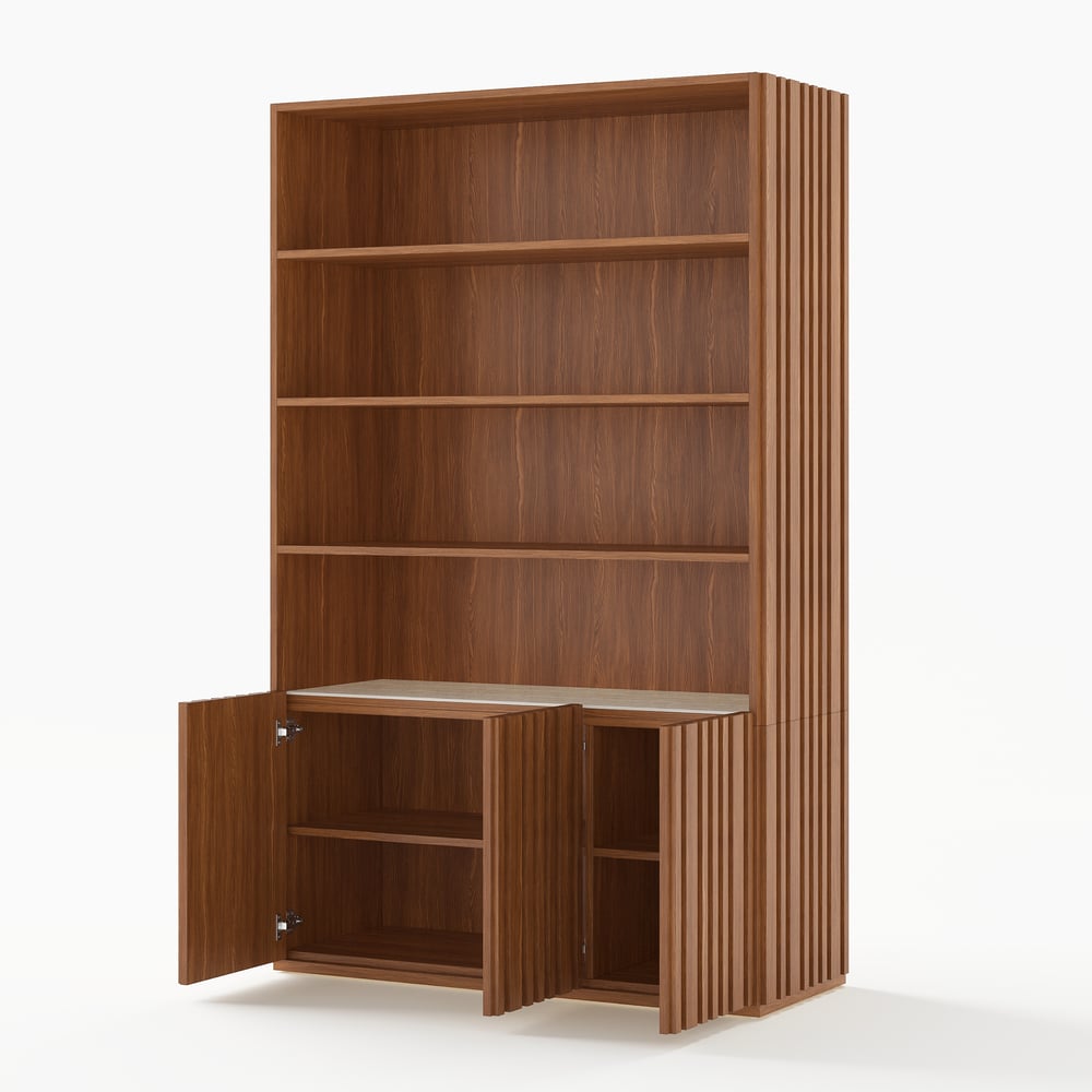 Aura 47” Ash Wood Fluted Walnut Bookcase With Sintered Stone Top window image