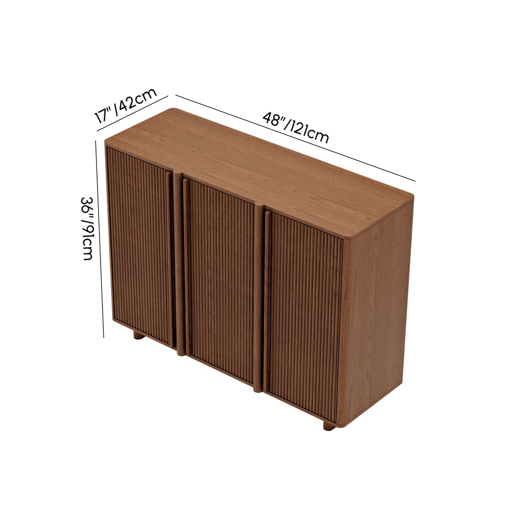Lineva 48" Ash Wood Veneer Shoe Storage Fluted Entryway Cabinet weights dimensions image