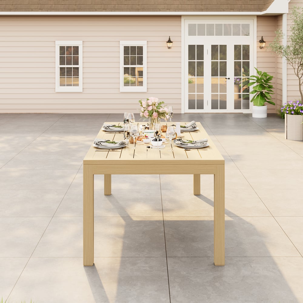 Wevara 78" Natural-Finish Aluminum Slatted Outdoor Dining Table in Natural window image