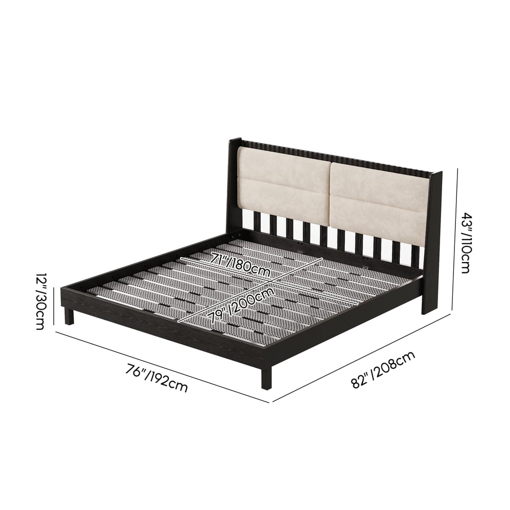 Cama moderna de madeira maciça com almofadas de cabeceira Boucle, 180 x 200 cm Imagem com pesos e dimensões