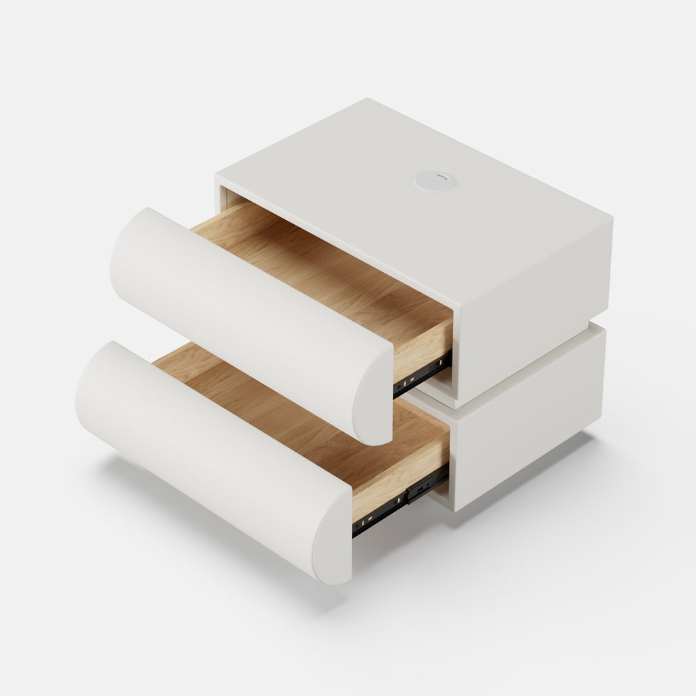 Comodino Smart Flottante in Pelle Humply con 2 Cassetti Immagine della finestra