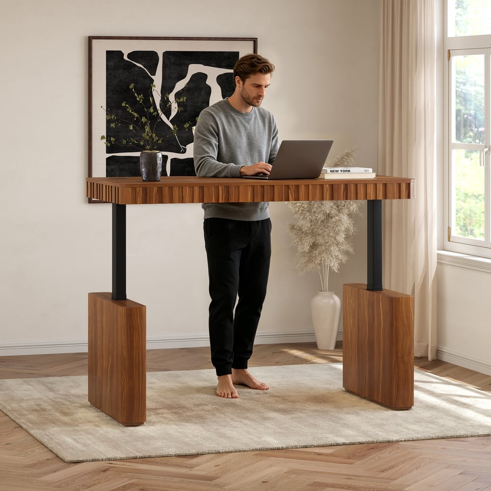Aura 63" Walnut Fluted Electric Adjustable Standing Desk window image