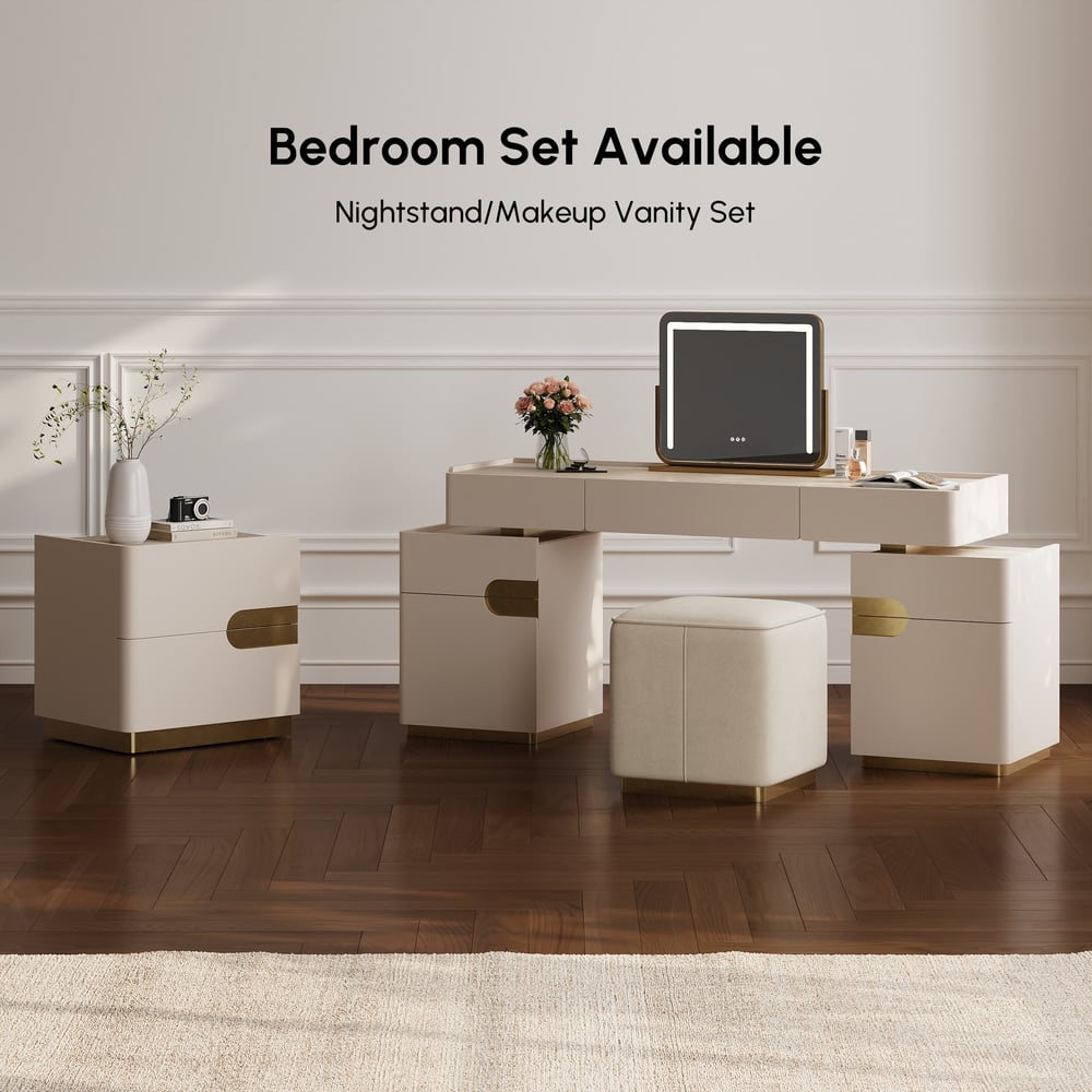 Hovra 2-Drawer Nightstand with Charging Station & Travertine Sintered Stone Top window image