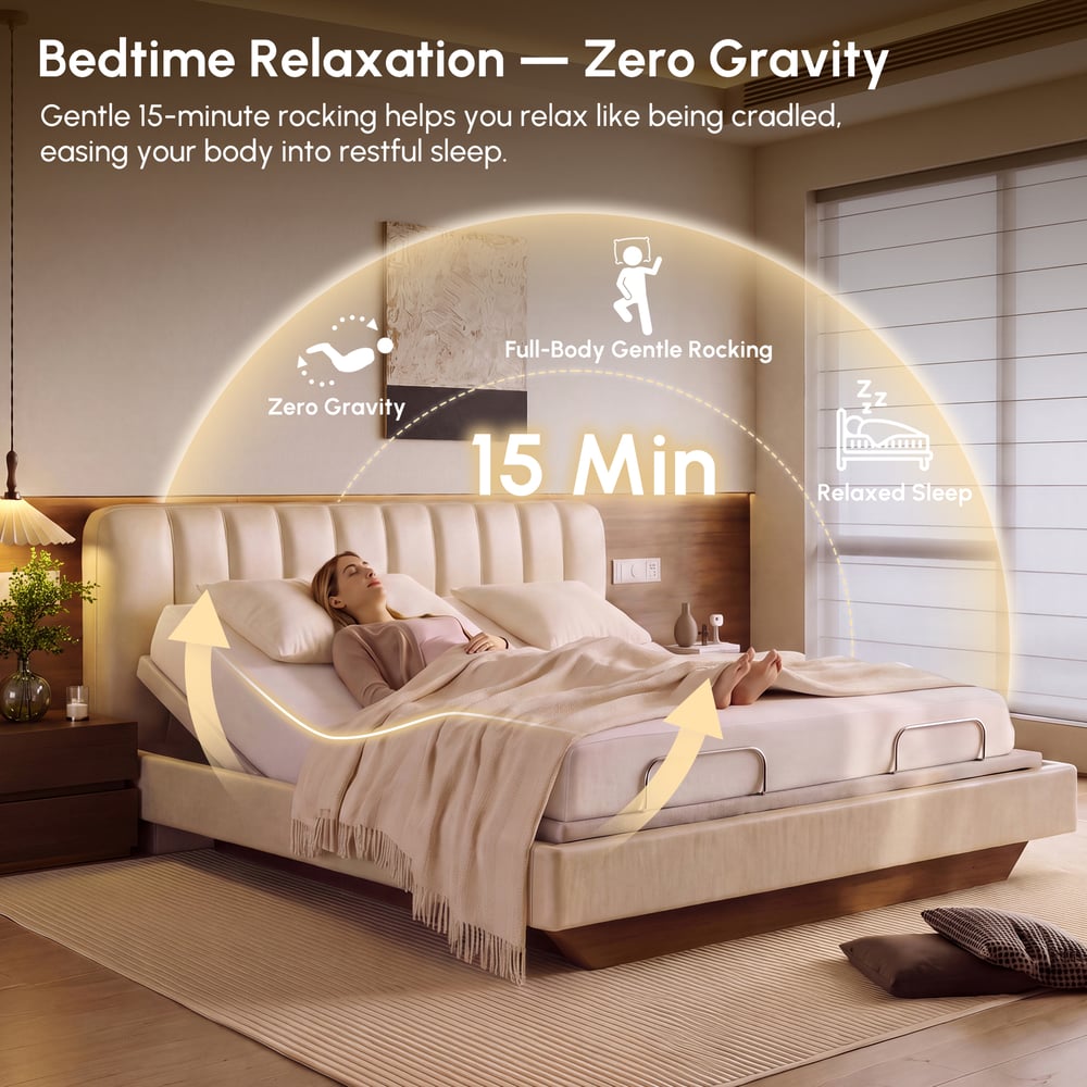 King Genuine Leather Zero Gravity Adjustable Bed Set window image