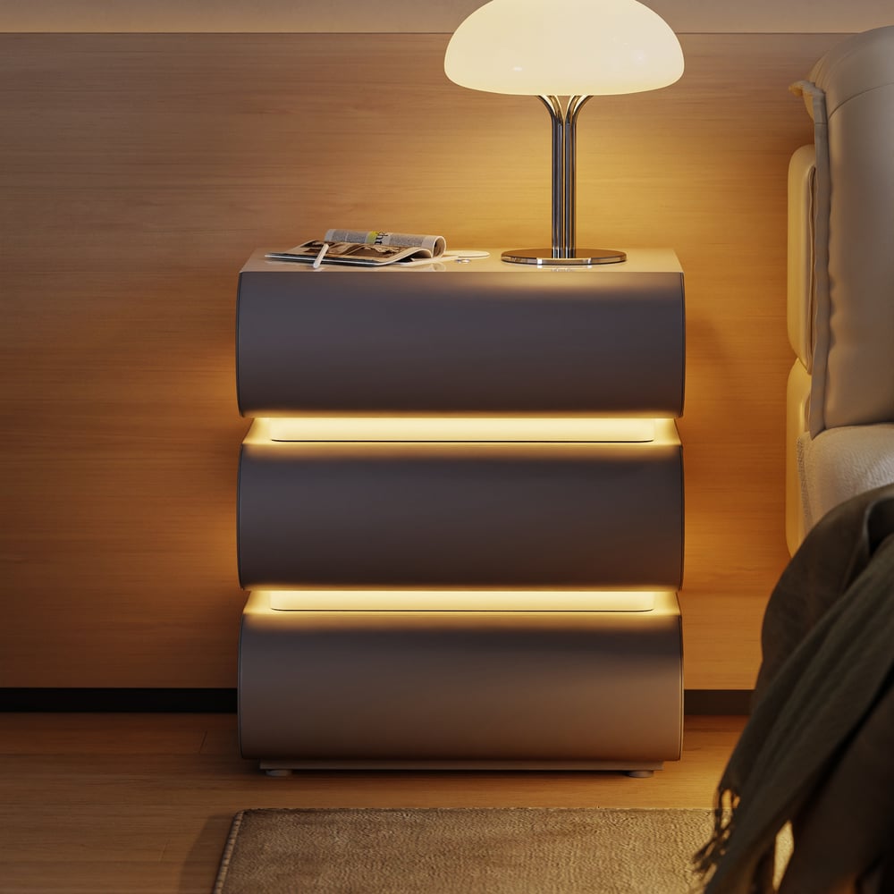 Humply Leather 3-Drawer Smart LED Nightstand window image