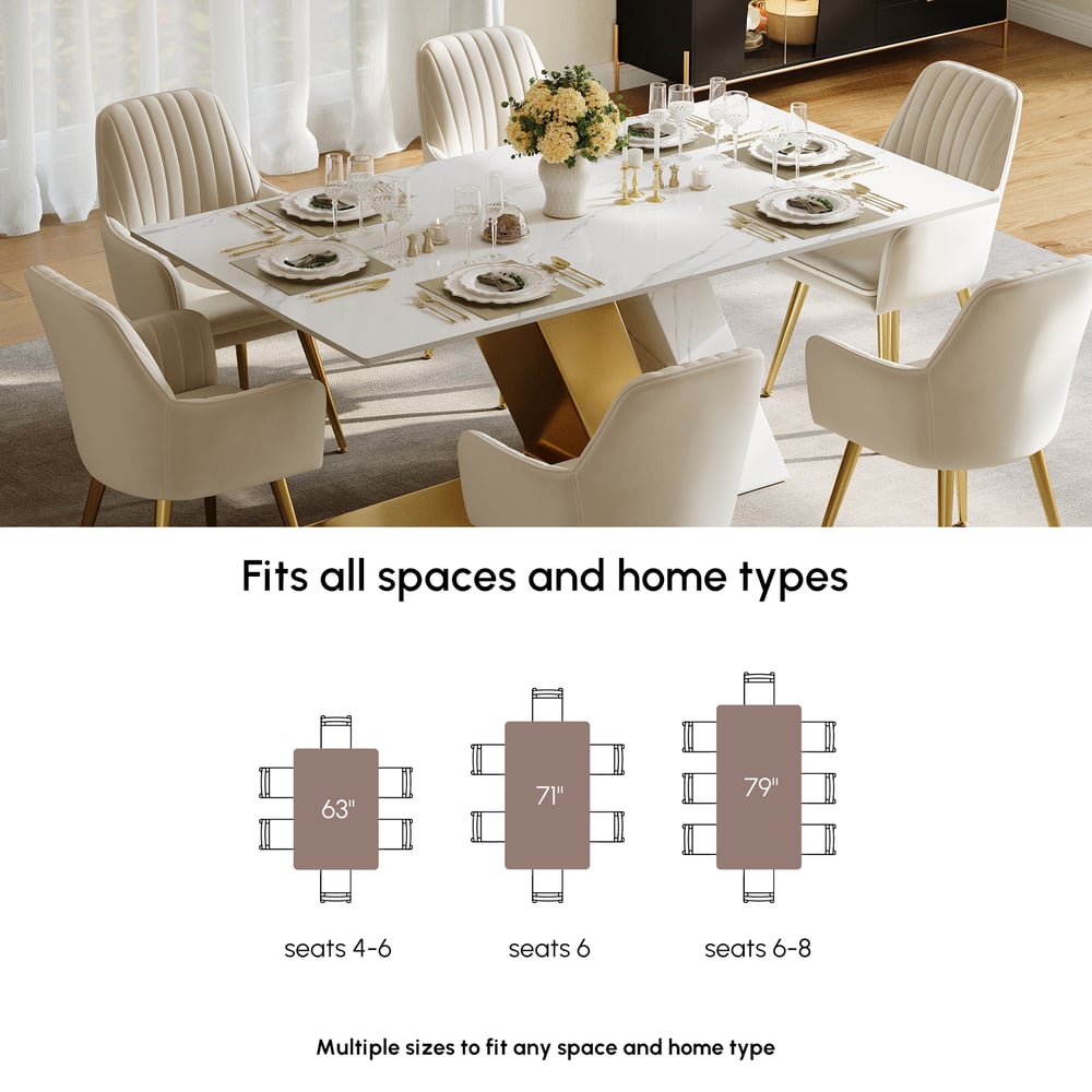 Dining Set 79" Modern Rectangle Sintered Stone Dining Table with 6 Chairs window image