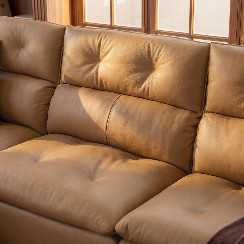 320 cm 3-Seater Genuine Leather Power Convertible Sleeper Sofa with Adjustable Headrests window image