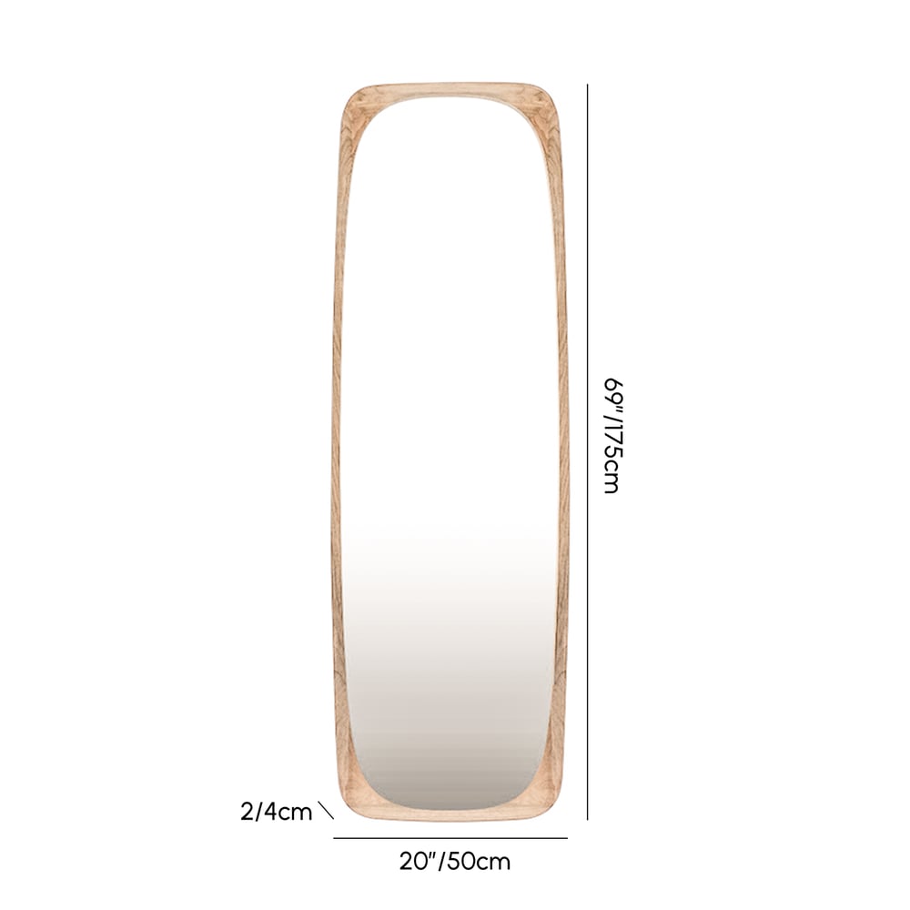 Rectangle Full Length Floor Mirror Wood Frame 175cm Leaning Mirror Natural weights dimensions image