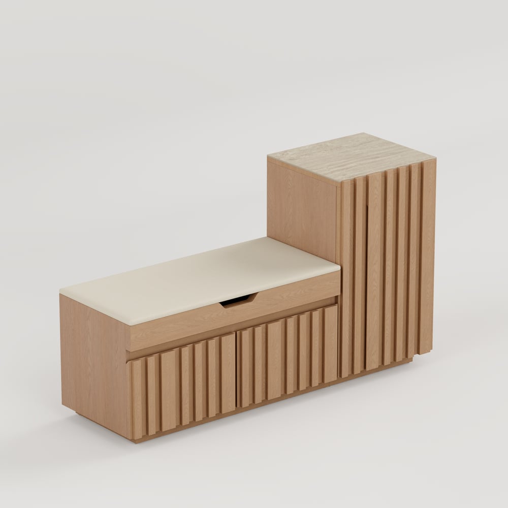 Aura 47” Wooden Shoe Storage Bench with Right-Side Cabinet for Entryway window image