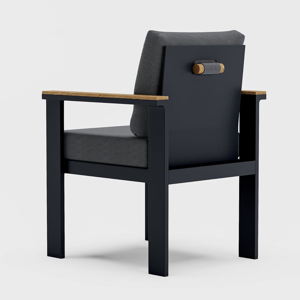Chaises de salle à manger de jardin Tevara en teck et aluminium avec coussin - gris foncé, 2 pièces image de fenêtre
