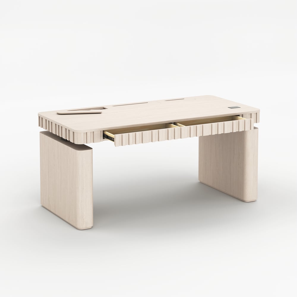 Aura 160 cm Whitewash Fluted Electric Adjustable Standing Desk window image