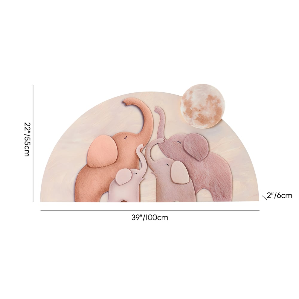 22" x 39" Arched LED 3D Acrylic Elephant Moon Wall Sculpture Art Decor Nursery Bedroom weights dimensions image