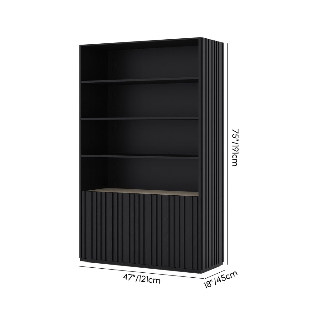 Aura 47" Ash Wood Fluted Bookcase With Sintered Stone Top weights dimensions image