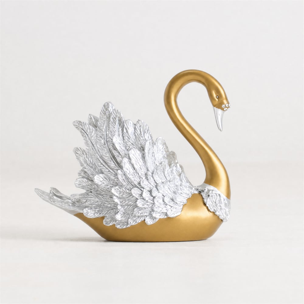 2-Piece Resin Swan Figurines – Elegant Gold Swan Decorative Storage Set window image