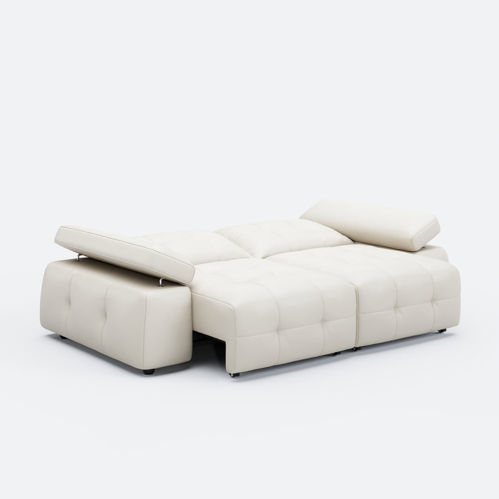 96" 2-Seater Genuine Leather Power Convertible Sleeper Sofa with Adjustable Armrests window image