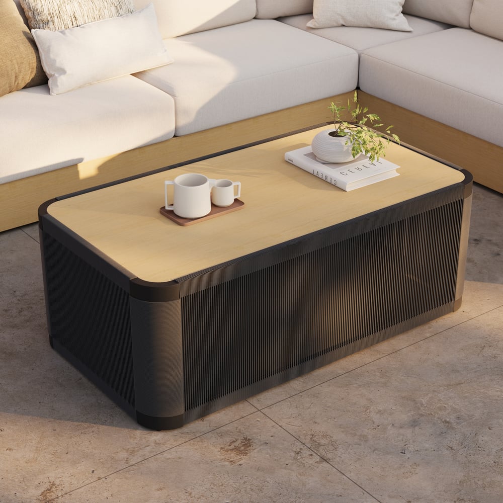 Costra Handwoven Rope L-Shaped Outdoor Sofa with Coffee Table in Black window image