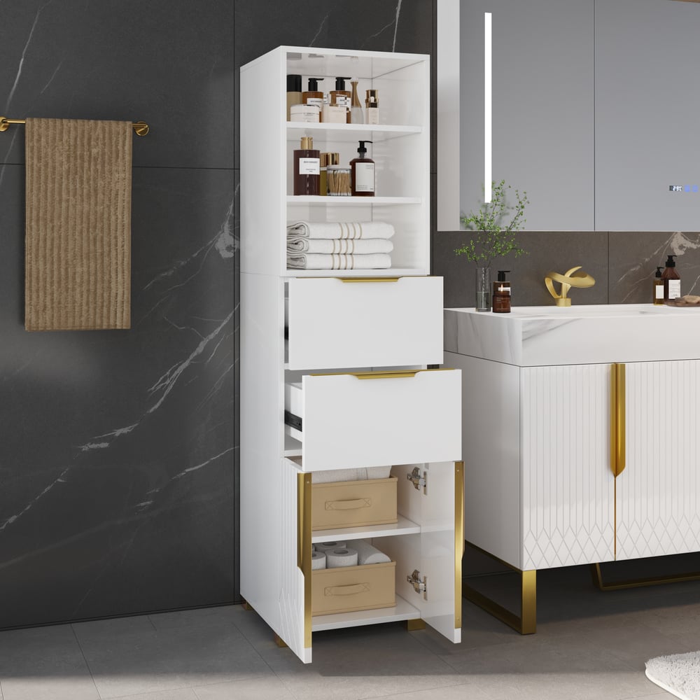 Aro 59" Freestanding Bathroom Storage Cabinet with Shelves, Drawers & Doors window image