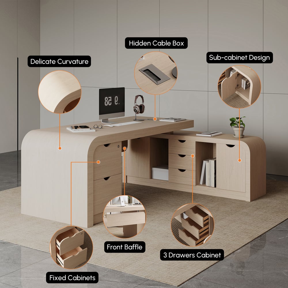 Chicent Whitewash L-shaped Modern Executive Desk with Ample Storage Right Hand (70.9'') window image