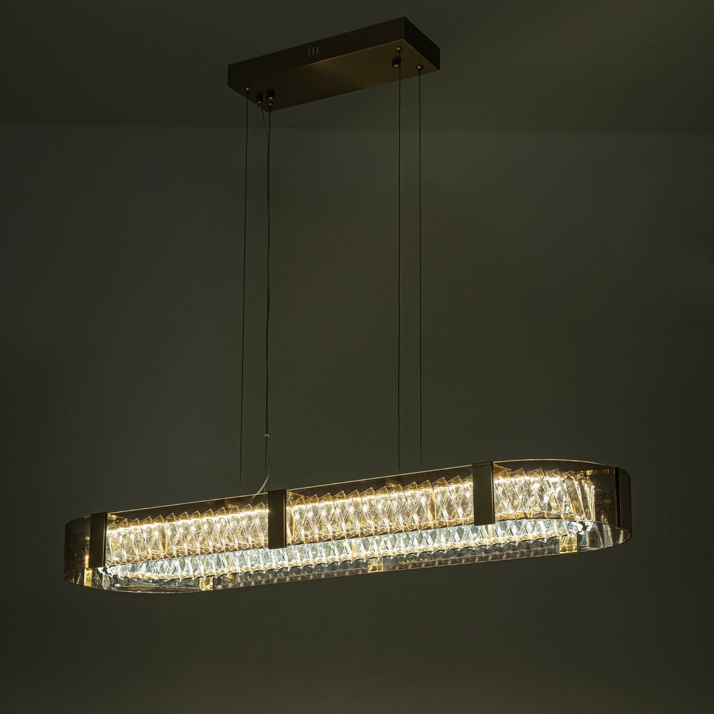 Linear Crystal Kitchen Island Pendant Light with Remote, 3-CCT Dimmable LED window image