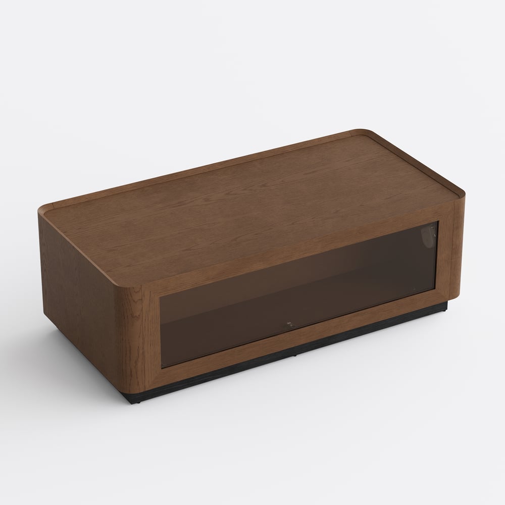 47" Glass Door Walnut Coffee Table with Storage and LED window image